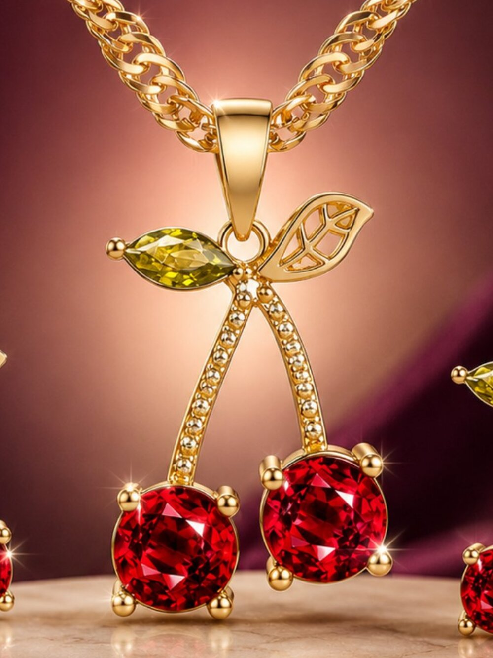Cherry Red Crystal Necklace Earrings Jewelry Gift Set - Picture 3 of 7